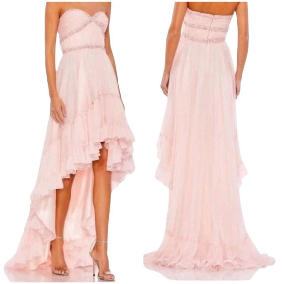 MAC DUGGAL 10 Beaded Ruffle High Low Gown Pink Sleeveless Chiffon 68096 - Picture 3 of 15